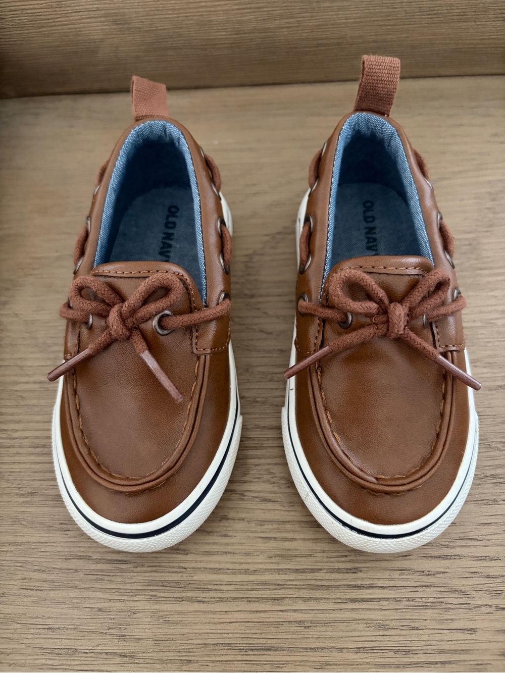 Old Navy Brown Boys' Leather-Style Boat Shoes with White Sole